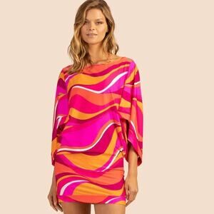 NEW Trina Turk Vivid Vista Swim Tunic Coverup 3/4 Sleeve Boatneck Size Small